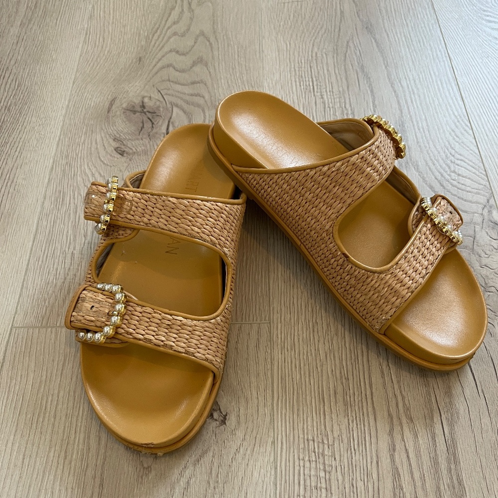 Stuart Weitzman Straw Piper Slides Sandal With Pe… - image 7